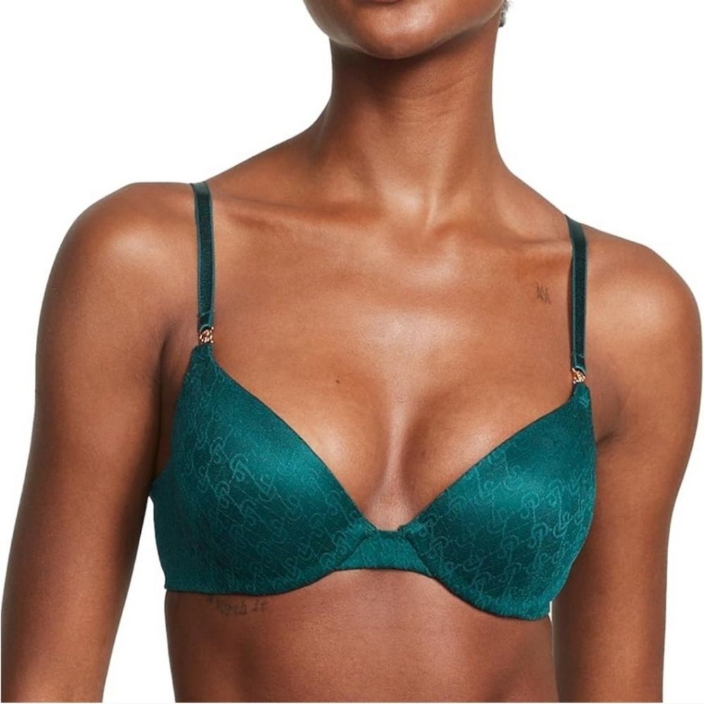Victoria's Secret Icon Monogram Lace Push-Up Demi Bra Green 36C Lingerie Sexy